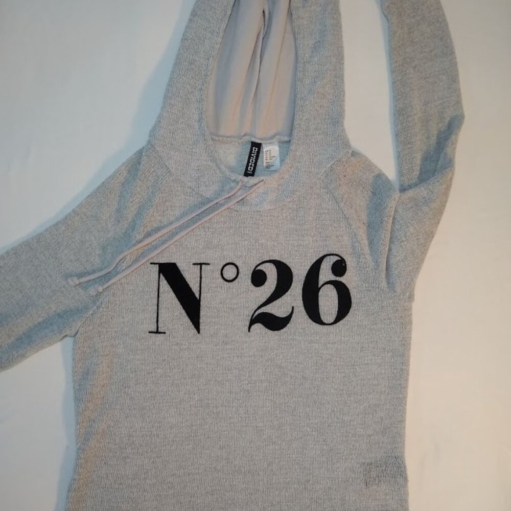 H&M XS  Divided sheer loose knit hooded sweater  light gray